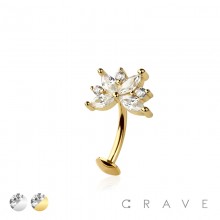 MULTI CZ MARQUISE FLOWER TOP 316L SURGICAL STEEL THREADLESS FLOATING BELLY BUTTON RING